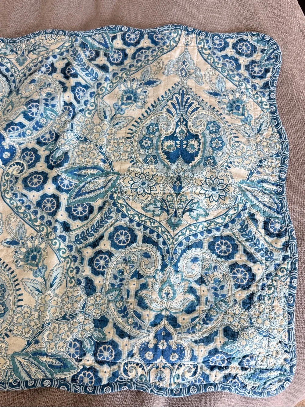 Waverly Aqua Blue Paisley Pillow Shams & Valance Curtains